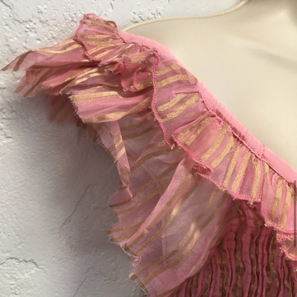 LoveShackFancy Gilded Violet Pink/Gold Gilded Ruffle- Shirred Mini Dress- sz M - Picture 8 of 13